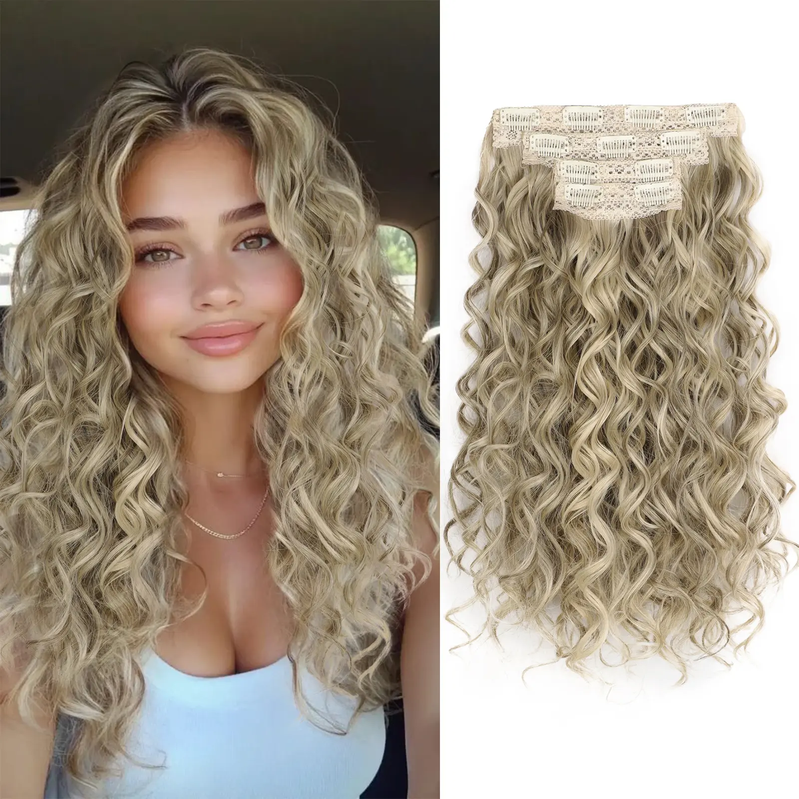 Summervibes Women's 16 In Clip-In Natural Curl Synthetic Hair Extensions - 4Pcs Short Soft Invisible Lace Weft Hairpiece, Chocolate Brown with Dark Brown, Daily Use Fashion Accessory, Women's Fashion, Clip In Hair Extensions, Extensions Hair