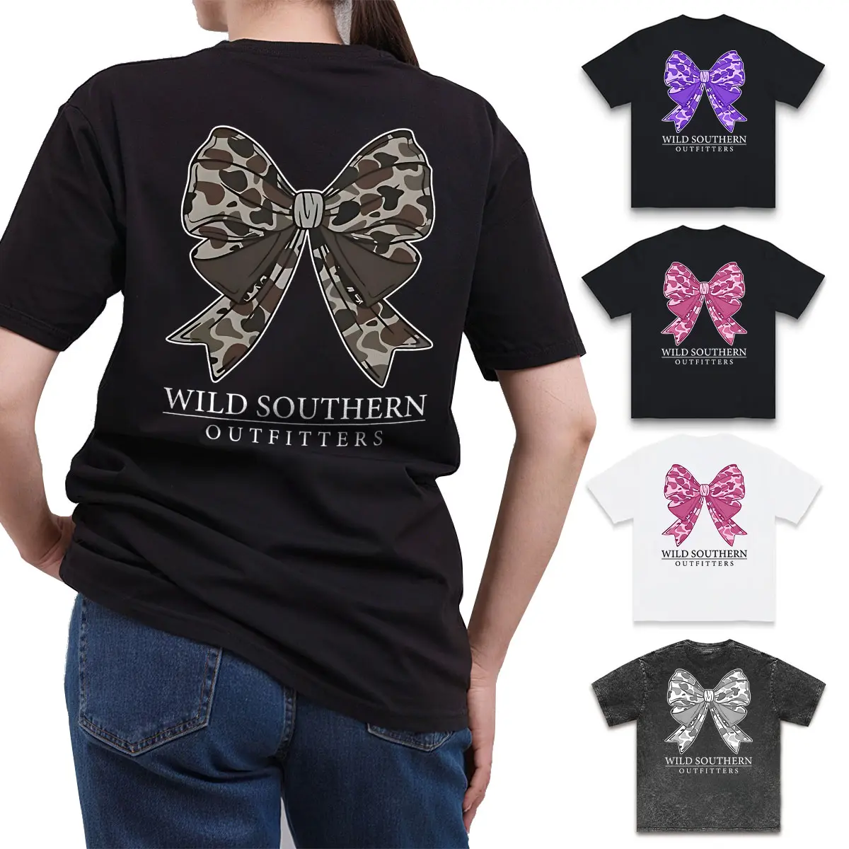 Women's 100% Cotton Casual Short-Sleeve Round Neck Camouflage T-Shirt - Vintage Bow Hunting Graphic Streetwear Top for Thanksgiving, Easter