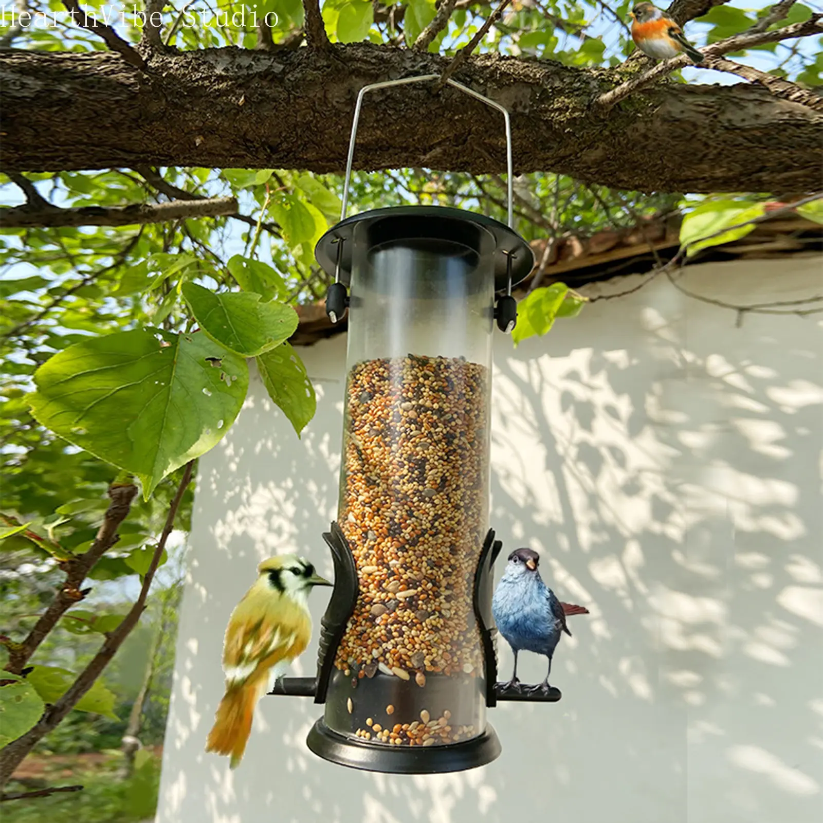 Large Gravity-Feed Hanging Backyard Bird Feeder - Automatic Transparent Finch Design, Outdoor Bird Feeders, Pet Supplies for Garden & Balcony Decoration Feeding Station Tools, Bird Feeders For Outdoors