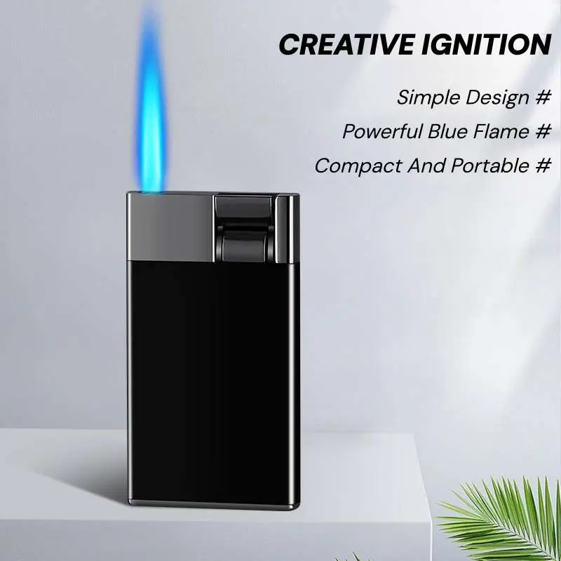 Windproof Rechargeable Metal Lighter - Heavy-Duty Direct Ignition Blue Flame Outdoor Firestarter for Camping, BBQ - Refillable (No Butane, Fuel Not Included), Portable, Compatible with Gas Canisters