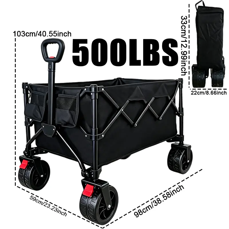 ENB Heavy-Duty Collapseable Foldable Utility Cart with Wheels Trollies - High Load Capacity, Brakes, All-Terrain Wheels, Adjustable Height Handle, Quick Collapse for Camping (Home Improvement Building Supplies)