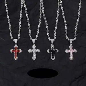 2026 New Fashionable Unisex Multi-Color Cross Necklace Trendy Street Accessory for Men and Women Vibrant Pendant Chain