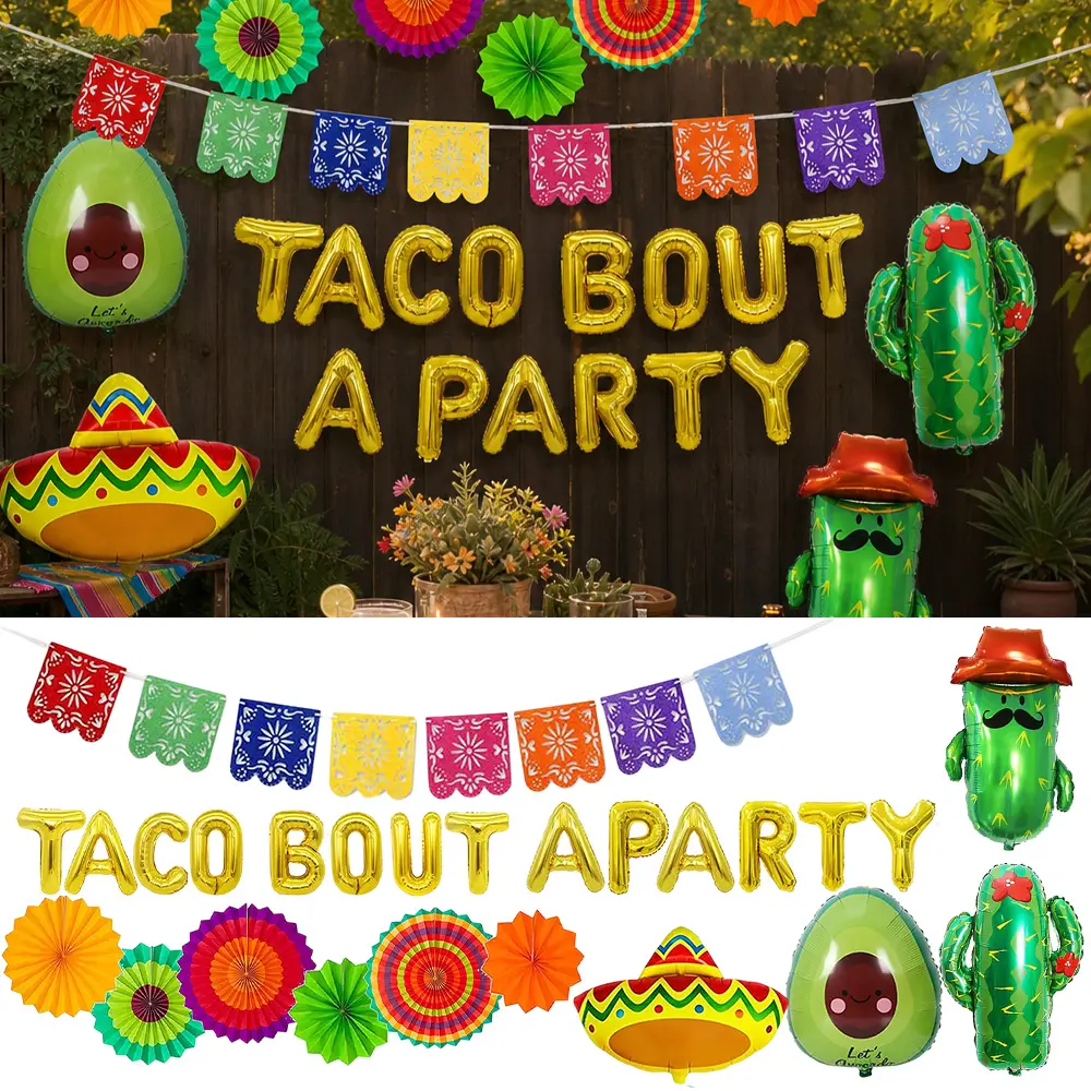 Fiesta Party Supplies Include Paper Fans Fiesta Banner Taco Cactus Avocado Sombrero Foil Balloons for Cinco De Mayo Fiesta Parties