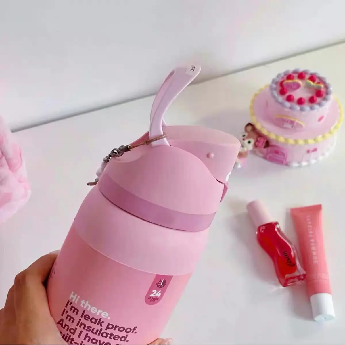 Rose Pink Vacuum Insulated Flask 32oz (945ML) - Portable Insulated Cup with Freesip Straw, 24+Hr Temperature Retention, Suitable for Coffee/Frozen Drinks, Exquisite Workmanship, Indoor/Outdoor Kitchenware Drinkware