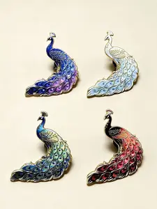 4pcs/set Creative Peacock Brooch Pin Set, Durable Metal Pins, Cute Leaf Print Accessories for Bags & Clothes, All Seasons Gift for Kids & Friends, Fashion Accessory