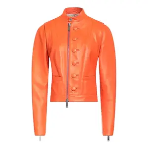 Women's Orange Donna Biker Leather Jacket