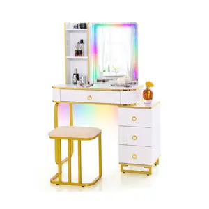 Vanity Table Set with RGB LED Lights and Wireless Charging Station