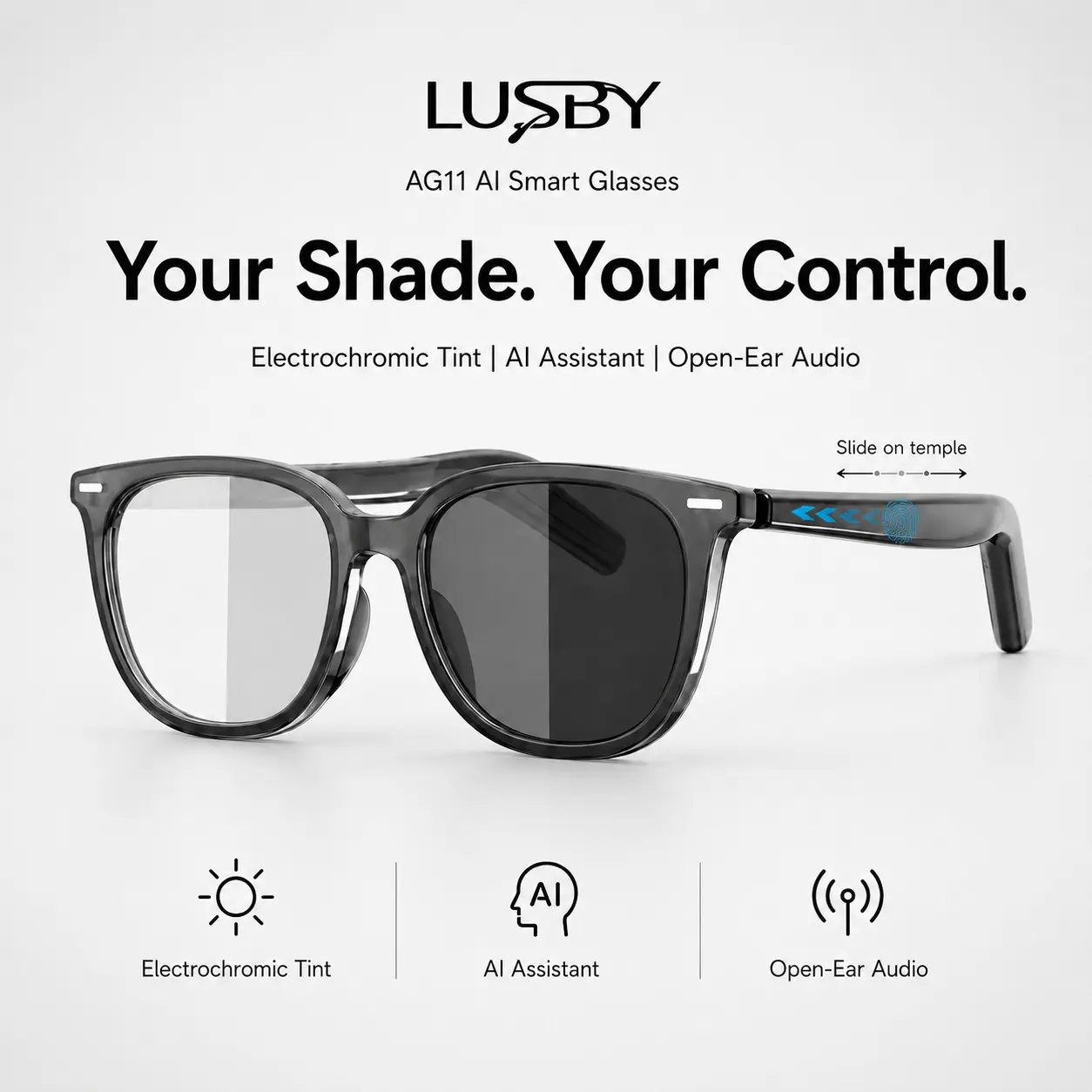 LUSBY AG11 Unisex Adults AI Smart Wearable Glasses - Touch-Control Electrochromic Lenses, Real-Time Translation, Meeting Recording, Bluetooth Hands-Free Calls, Lightweight TR90 Frames, Sun Protection for Driving, Work,back to school,back to school haul