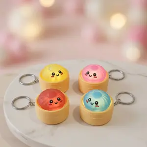 4 Pcs Kawaii Baozi LED Night Light Keychains, Cute Glowing Dumpling Bag Charms Backpack Accessories, Mini Aesthetic Gift Set