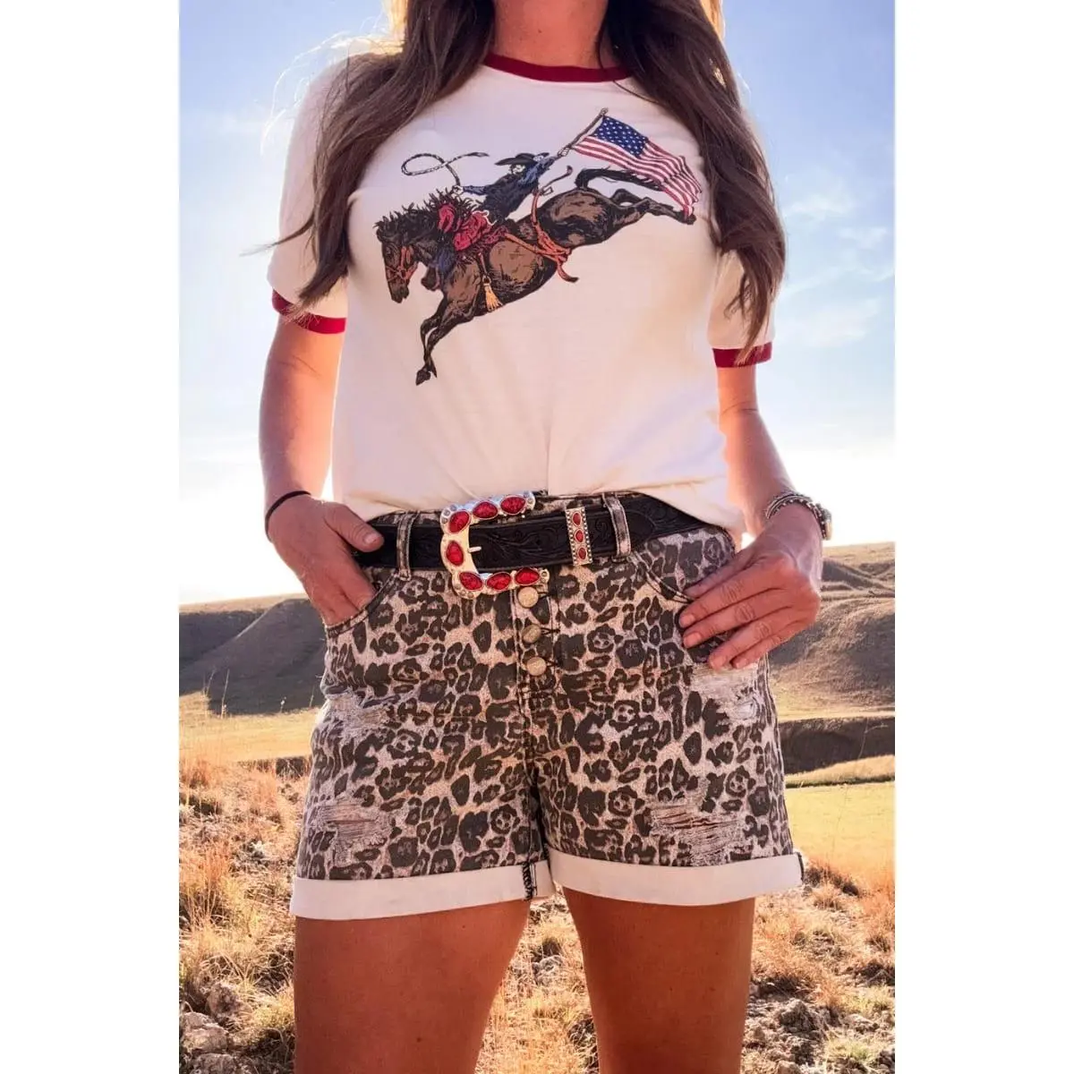 Women's Fitted Leopard Print Cotton Tennessee Walking Shorts - Buttoned Casual Fashion Shorts with Mesh Panels, Cheetah Graphic Design, Everyday Wear, Leopard Print Shorts