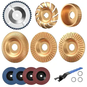 Wood Carving Disc Set for 4" & 4-1/2" Angle Grinder – Wood Cutting, Carving & Grinding Kit with Chainsaw Disc, Wood Shaping Discs, Flap Sanding Wheels, Adapter Rings & Wrench