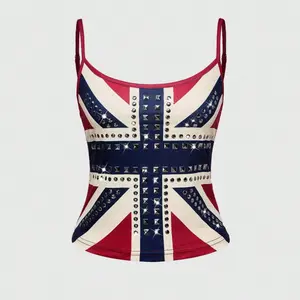 Trendy Summer Sleeveless Cami, Sparkling Rhinestone Cropped Top Y2K Spicy Girl Outfit