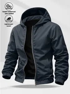 Men's Hooded Windproof Fitted Jacket, Lightweight Durable Fabric, Ribbed Cuff, Casual Daily Wear, Commuter Outerwear, Fashionable Practical Coat, Casual Style Outerwear