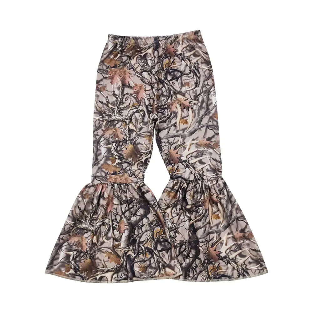 Girls' Camouflage Bell Bottom Casual Pants - Soft Milk Silk, Elastic Mid-Waist, Basic Look, All-Season Kids' Bottoms