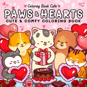 Paws & Hearts: Comfy, Cute and Relaxing Coloring Book with Adorable Animal Love Scenes Loving