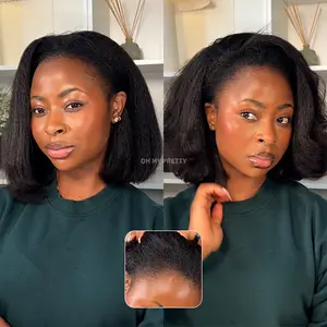 OhMyPretty Blowout Bob Perm Straight Wear Go Half Wig Flip Over Wig Invisible Hairline Draw-strings Blend & Secure For Beginner