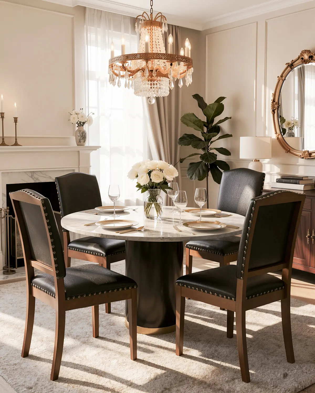 Upholstered Dining Chairs, PU Leather Parsons Chair with Nailhead Trim, High Back and Wood Legs for Dining Room, Kitchen, Living Room, Black