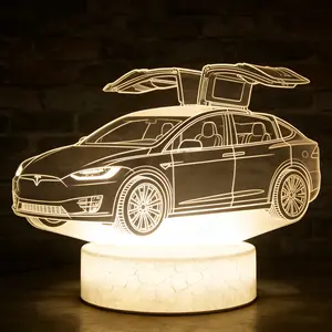 3D Night Lights for Children, Kids Night Lamp, Sedan for Boys, 16 LED Colors Changing Lighting, Car Shape Acrylic Lighting Table Desk Bedroom Decoration, Ideas Birthday Xmas