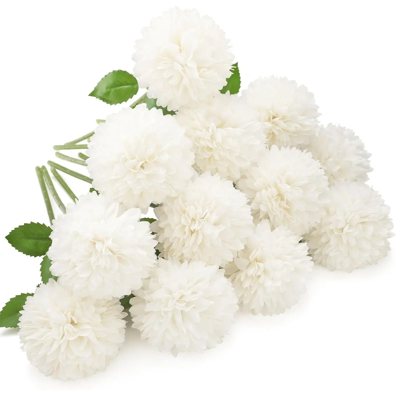 12 Pcs 11 Inches Height Artificial Chrysanthemum Ball Silk Flowers - Decorative Ornaments, Custom Flower Bouquet, Floral Centerpiece for Bridal Wedding Home Garden Decoration (Cream White)
