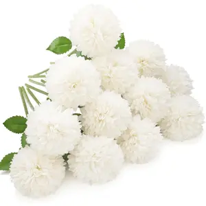 12 Pcs Artificial Chrysanthemum Ball Flowers Silk Hydrangea Bridal Wedding Bouquet for Home Garden Party Office Coffee House Decoration (Cream White) fake  florals