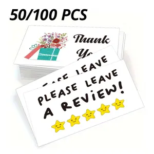 50/100pcs Customer Thank You Cards, Greeting Card, Mini Business Thank You Cards with Review Request, Ideal for Small Businesses & Online Shops