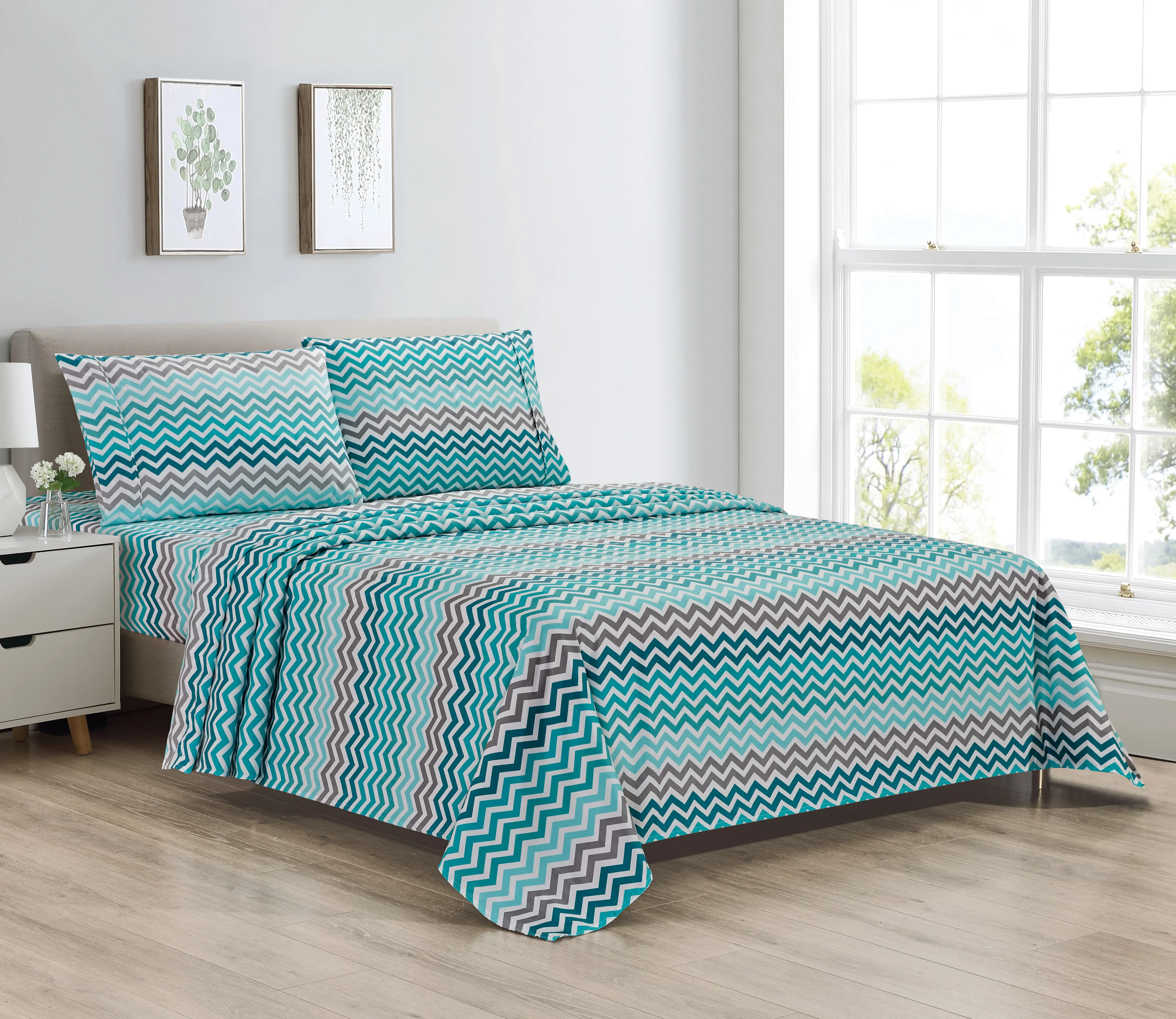 Bibb Home Egyptian Luxury 1800 Count Printed 4 Piece Sheet Set
