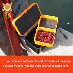 Double-Layer Live Bait Box Fishing Tackle Box Fishing Box with Hand Rope Fishing Accessories Red Worm Earthworm Lure Plastic Box