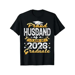 Men's Oversized Round Neck Short-Sleeve Graphic Tees, Streetwear Casual T-Shirt for Proud Husband of a 2026 Graduate Senior Graduation