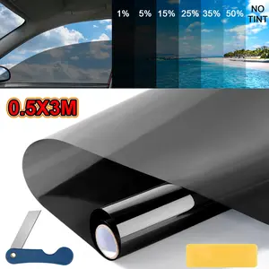 Car Window Tint Film 0.5×3M Roll, 6 VLT Shades UV Blocking Heat Rejection Auto Sun Shade for Side Windows & Sunroof DIY Installation Kit