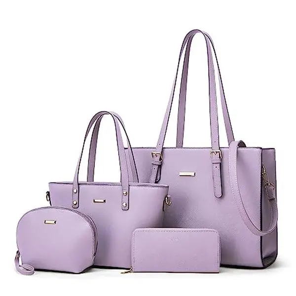 Women's Synthetic Leather 4pcs Set - Aesthetic All-Purpose Tote Bags, Everyday Purse, Shoulder Bag for Women, Top Handle Satchel