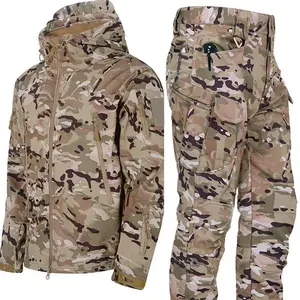Men’s Winter Jacket Tactical Sets Fleeced Windproof Waterproof Padded Suits Uniform Pockets Camo