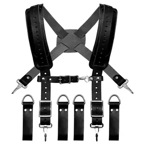 FUERI Adjustable Leather Tool Belt Suspenders - Detachable Foam-Padded on Shoulders, Reinforced for Carpenters & Electricians.