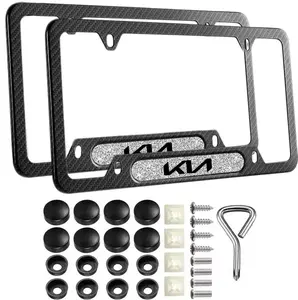 Premium Carbon Fiber License Plate Frame 2 Pack Compatible with Kia Cars (Customize Your Own Logo) Durable Rustproof Aluminum Alloy Mount Unisex With Screws & Diamond Logo Signs