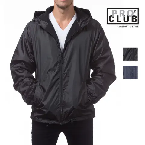 PROCLUB Men's Windbreaker Jacket Fleece Lined PRO CLUB Casual Water Resistance Rain Coat Lightweight Jackets Warm Hip Hop Black Navy (S to 5XL)