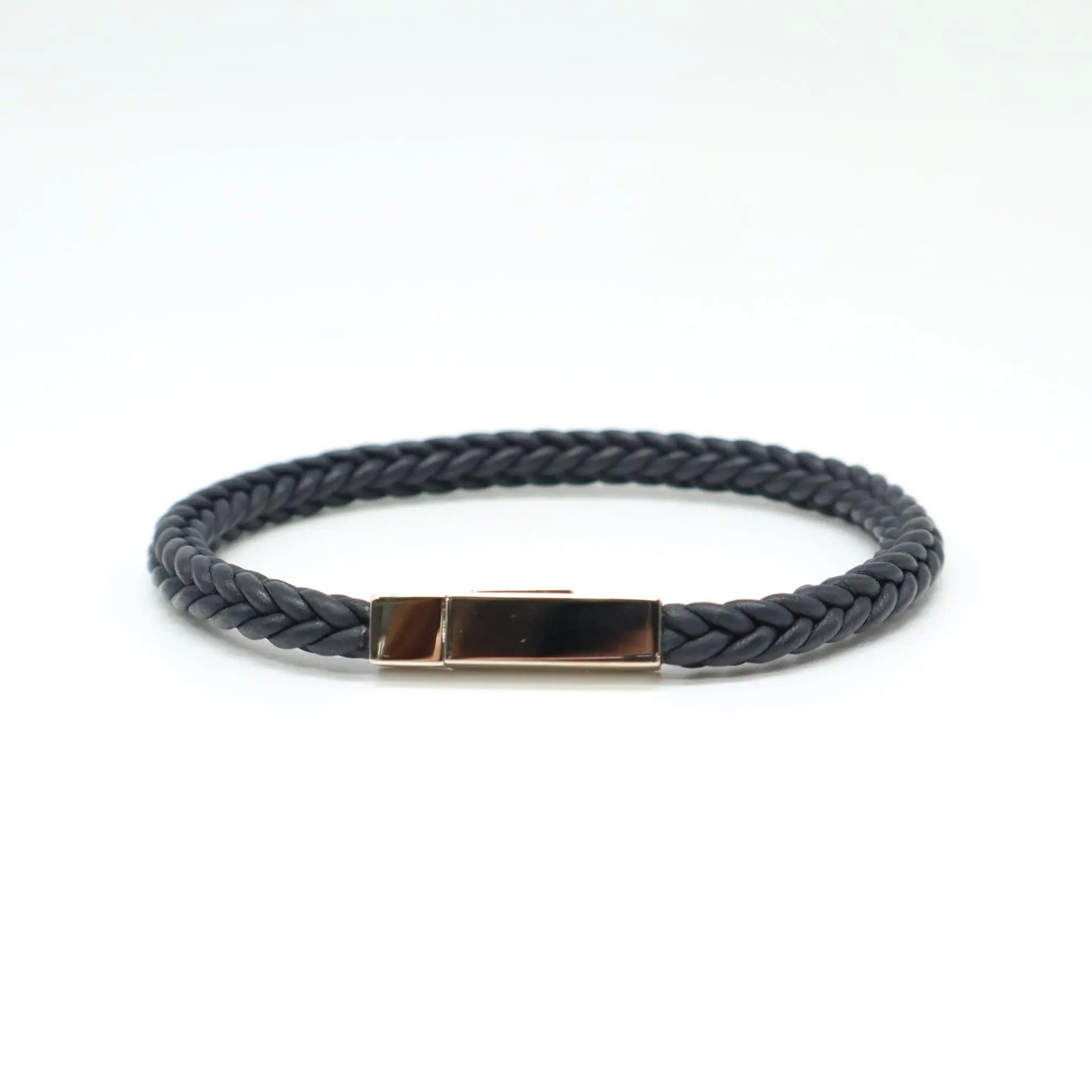 Pre-owned Hermes Braided Leather Bracelet with Stainless Steel Clasp W21682