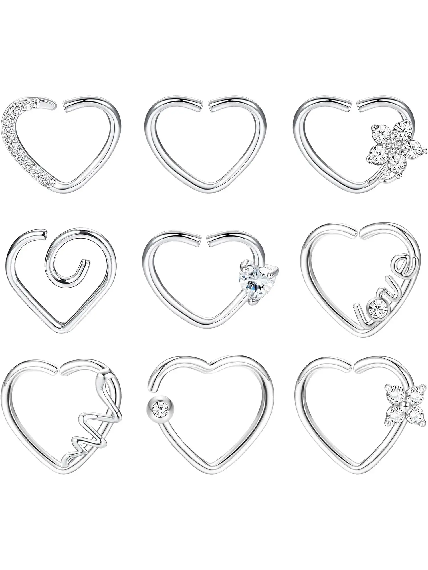 9Pcs Daith Piercing Jewelry Stainless Steel 16g Heart Daith Piercing Jewelry for Women Cartilage Tragus Helix Earrings Septum Piercing Jewelry Septum Piercing Kit Helix Pierced Ring Nose Piercing Jewelry Body Piercing Jewelry