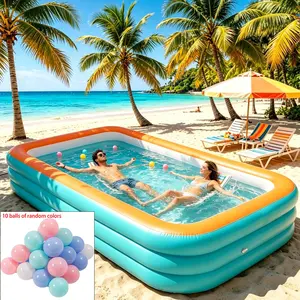 Thick Durable Adult Inflatable Pool, 3/2.6m 3-Layer Foldable Pool with 10 Random Color Balls, PVC Material for Outdoor Fun, Swimming Pool Portable