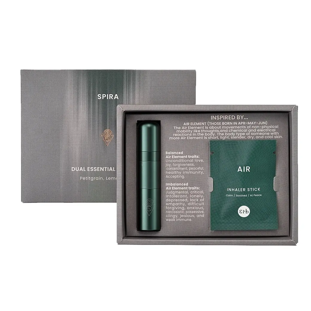 Erb Thailand Spira Aromatic Dual Inhaler - Petitgrain, Lemon, Basil - Aromatic Oils, Prop 65 Safe Inhaler Kit with Essential Oil and Refill