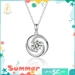 EOM Moissanite 2ct Swirl Pendant Necklace Sparkling Round Cut Design VVS Stone Copper Chain Elegant Jewelry for Wedding Engagement Anniversary Daily Wear Gift