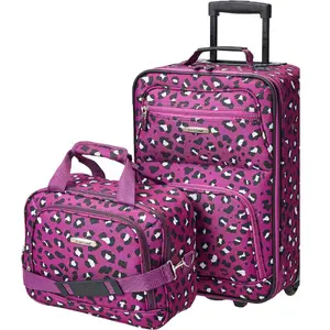 Fashion Softside Upright Luggage Set, Expandable,Telescopic Handle,Wheel, Purple Leopard, 2-Piece (14/19)