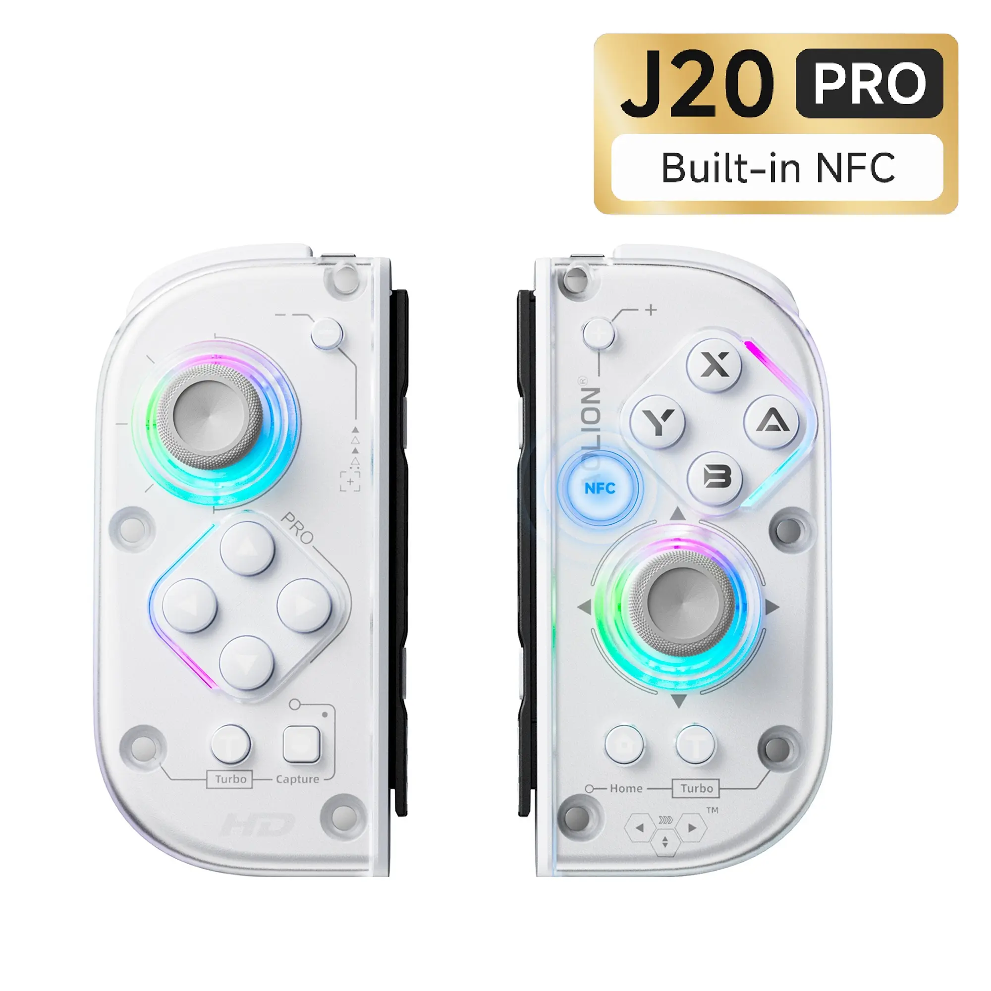 AOLION J20 PRO Detachable Wireless RGB Game Controller for Switch - Hall Effect Joysticks, Ergonomic Grip, Clicky Buttons, Motion Control, Turbo, Adjustable Vibration, Custom Shell, Bluetooth, Cable, Storage Case, Switch Gaming Accessory, Accessories