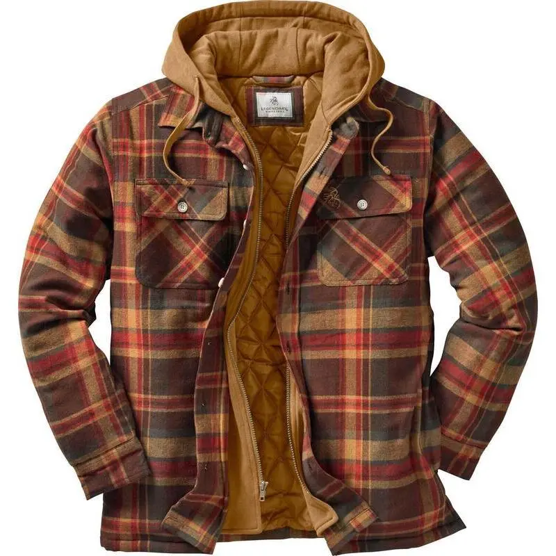 Legendary Whitetails Men's Maplewood Plaid Hooded Flannel Male Jacket - Casual Longsleeves Cotton Tops, Zippered Front Machine-Washable Sports Outdoor Wear for Outdoor Activities
