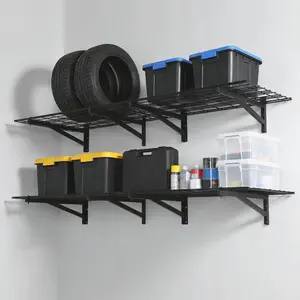 Black 4-Pack Garage Wall Mount Shelving, 24"×72" Heavy Duty Metal Floating Storage Rack, 1400 Lbs Large Capacity Organizer Shelves for Garage, Shop and Storage Unit Organization