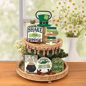 St Patrick's Day Tiered Tray Decor, 16pcs/set Shamrock Themed Party Decoration, Desktop Ornament for Home Office Decoration