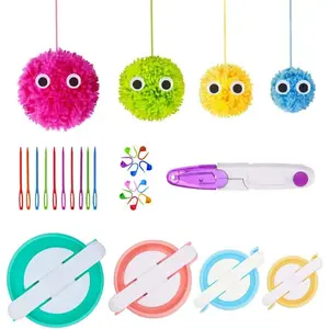 4 Sizes Pom Pom Maker Tool Set for Fluff Ball Weave DIY Wool Yarn Knitting Craft Projects for Knitting Lovers Includes 10 Knitting Stitch Markers 10 Plastic Needles 1 Scissors