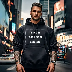 Men's Custom Design Black Hoodie, Men's Personalized Print Pullover Hoodie, Men's Streetwear Custom Graphic Hoodie, Unisex Customizable Black Hoodie