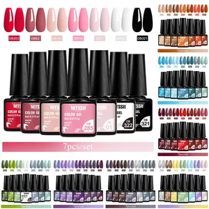 MTSSII 7 Colors Gel Nail Polish Set Gel Polish Pink Nude Brown Jelly Glitter Shimmer Soak Off Led Lamp UV Light Gel DIY Salon Set DIY Manicure Gift for Women and Girls