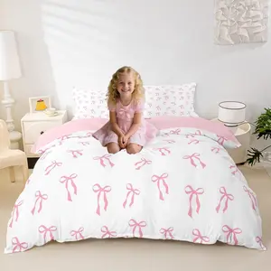 Feelyou Kids Bed Comforter Set - Bowknot Design Blanket, Watercolor Princess Bedding, Soft Comfy Lightweight Breathable Duvet Insert, Multi-Size for Bedroom Use, Pink and White, Lightweight Blanket
