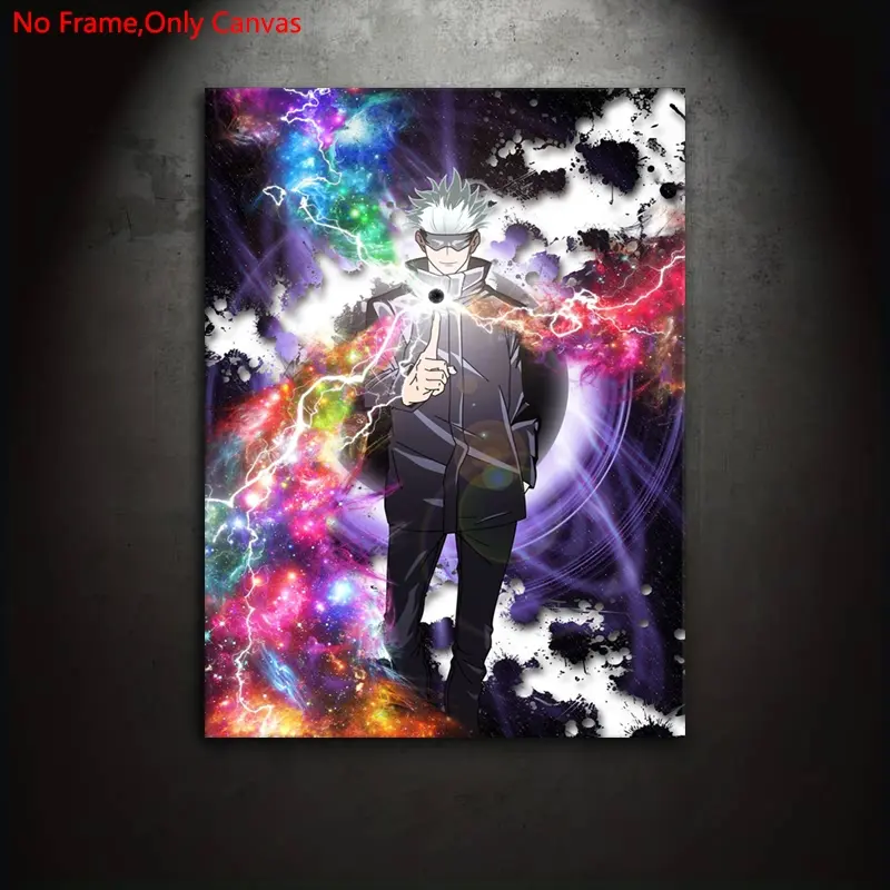 1 piece/set frameless canvas painting print poster, Wall picture, classic hot-blooded anime art, cartoon design, Jujutsu Kaisen Gojō Satoru, gift for Japanese manga lovers, ideal for bedroom, living room and wall decor