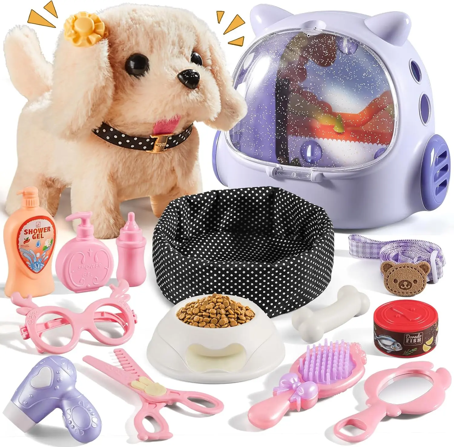 Vanvimen 16-piece girl robot dog toy, suitable for girls aged 3-8, realistic robot puppy toy for toddlers, suitable for 5-7, 6-8, birthday gift for girls aged 3-4-5-6, 5 ears old